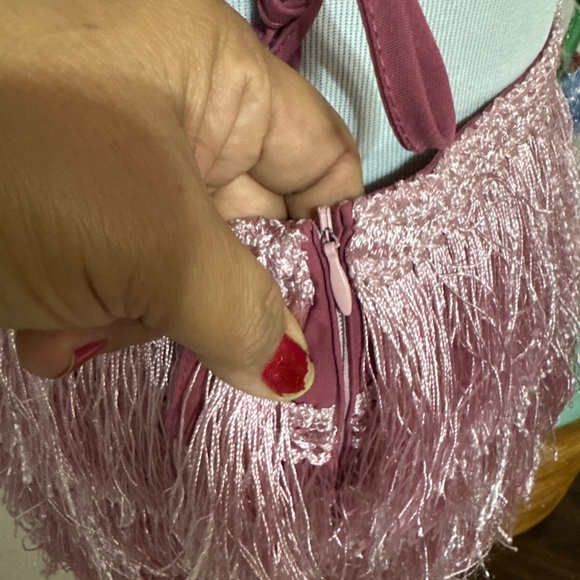 Women Missguided Pink Fringe Halter 1920's Flapper Style Cocktail Party Romper 6 - Picture 10 of 16